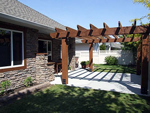 An overhead four-post pergola